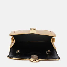 HAUTE SAUCE by Campus Sutra Yellow Textured Structured Satchel Bag image 2