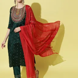 vredevogel Women Silk Blend Kurta Pant Dupatta Set-picture-48