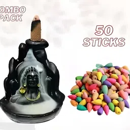 Handcrafted Adiyogi shiv shankar mahadev smoke backflow fountain With 50 Cones Polyresin Incense Holder-image-18
