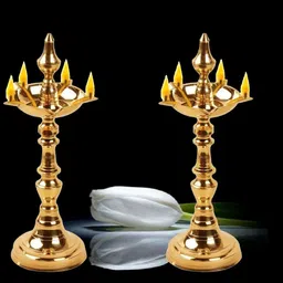 denique Traditional Kerala Samai Brass Oil/Ghee Diya, Designer Long Diyas.Pack of 2 Brass (Pack of 2) Table Diya Set-picture-13