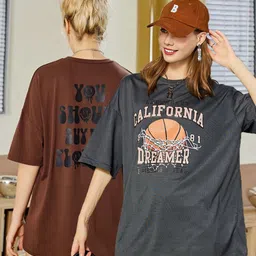 christy world Pack of 2 Women Printed Round Neck Pure Cotton Multicolor T-Shirt-picture-20