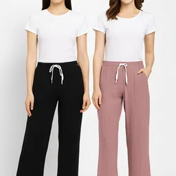 swadwshitraders Pack of 2 Women Solid Black, Pink Track Pants-picture-29