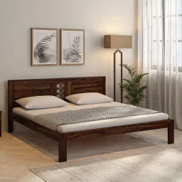 woodsworth from pepperfry Lorenzo Sheesham Wood Queen Size Bed in Scratch Resistant Provincial Teak Finish image 1