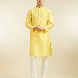 diwas by manyavar Men Self Design Art Silk Straight Kurta image 1
