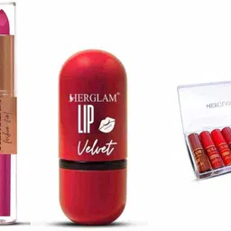 herglam HD Matte Lipsticks with Waterproof Eyeliner | Long Lasting Makeup Pack image 1