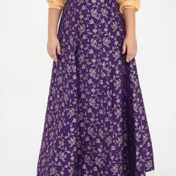 Virgio Women Plus Size Brocade Maxi Flared Skirts With Godets-image-46