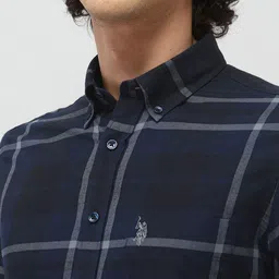 U.S. Polo Assn. Checked Button-Down Collar Pure Cotton Tailored Fit Shirt image 3