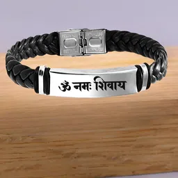 M Men Style Men Silver-Plated Mahadev Braided Leather Cuff Bracelet-picture-38