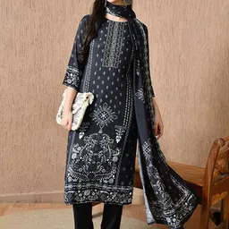 HARIKS Women Floral Printed Silk Kurta with Trousers & Dupatta image 4