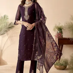 DIVASTRI Adults-Women Purple Kurta Sets image 4