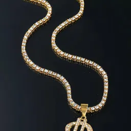 KRENOZ Men Stainless Steel Gold-Plated Rhinestone Studded Quirky Pendant With Chains-picture-22