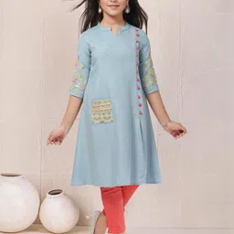 MASTARANG Girls Floral Embroidered Regular Kurta with Trousers-picture-17