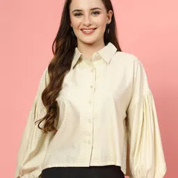 plusS Women Geometric Printed Shirt Collar Cotton Top-picture-49