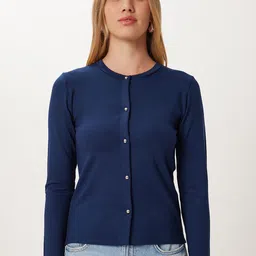 Happiness istanbul Women Solid Long Sleeves Round Neck Cardigan-picture-15