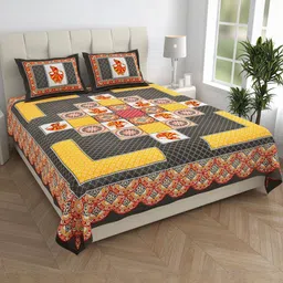 ABHACLOTHO Brown & Yellow Printed Cotton 144 TC Double Bedsheet Set 2.10 m x 2.35 m-picture-25