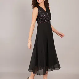 Curvydrobe Women Embellished Sequined Georgette Wrap Midi Dress image 2