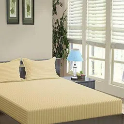 Trance Home Linen Beige Striped Pure Cotton 200 TC King Bedsheet Set-2.74 m x 2.74 m-image-35