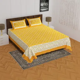 DGSM CRAFT Yellow & Multicoloured Floral 144 TC King Bedsheet with 2 Pillow Covers-picture-23