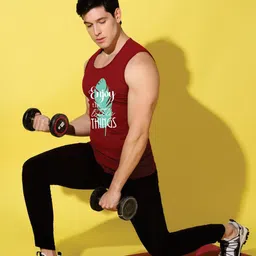 WOOSTRO Pack Of 2 Printed Super Combed Cotton Gym Vests VWS26(98 LGTGREEN)(ENJOY MAROON) image 3