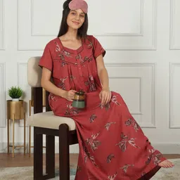 Sweet Dreams Women Pure Cotton Printed Maxi Nightdress-image-70