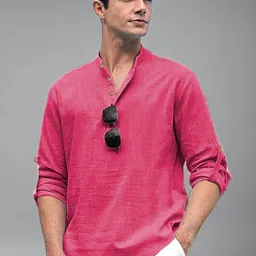 Yugnik Cotton Mandarin Collar Roll-Up Sleeves Straight Kurtas-image-49