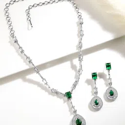 Rubans Rhodium Plated Cubic Zirconia & American Diamond Studded Studded Jewellery Set image 3