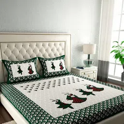 DGSM CRAFT White & Multicoloured Ethnic Motifs 144 TC King Bedsheet with 2 Pillow Covers-picture-18