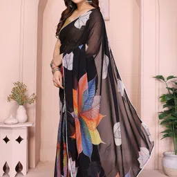 KALINI Black Printed Poly Georgette Sarees image 3