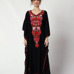 CRAFTBAZAR Women Floral Embroidered Kaftan Maxi Dress-picture-14