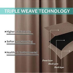 BFAM Brown Set of 2 Black Out Door Curtain image 2