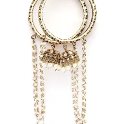 KARATCART Set Of 2 Gold-Plated Stone-Studded & Beaded Jhumka Bangles image 5