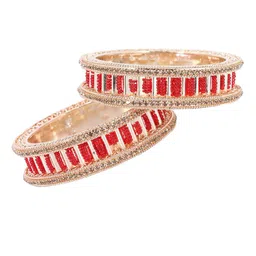 ZULKA Set of 2 Traditional American Diamond Stone Metal Kada Bangles For Women image 4