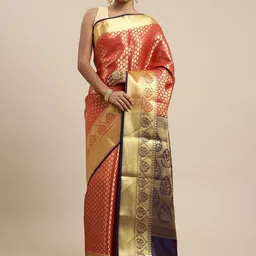 KIMISHA Woven Design Zari Silk Blend Kanjeevaram Saree-image-35