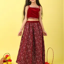 BAESD Girls Embellished Square Neck Thread Work Lehenga & Blouse With Dupatta image 2