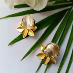 Poush Luxury Mother Of Pearls Beaded Lotus Floral Quirky Studs-picture-10