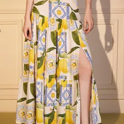 VALBONE Lemon Tile Printed Cotton Top With Skirt Co-Ords image 4