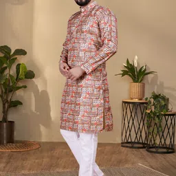 KURTA WALLAH Men Geometric Printed Thread Work Floral Kurta image 2