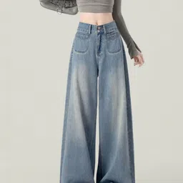 KPOP Women Regular Fit Mid-Rise Heavy Fade Jeans image 1