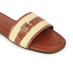 ADIVER Women Woven Design Open Toe Flats with Buckles image 4