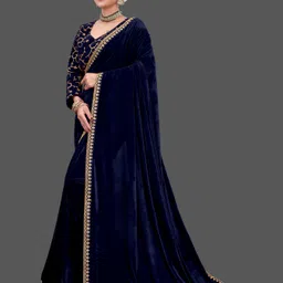 hutah Embroidered Bollywood Velvet Saree image 4