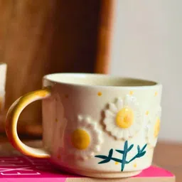 WEAVING HOMES Off White 2 Pieces Textured Ceramic Glossy Fiinished Mugs 280 ml Each-image-59