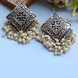 SZN Artificial Beaded Contemporary Shaped Oxidised Drop Earrings image 1