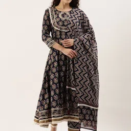 KALINI Women Ethnic Motifs Printed Cotton Anarkali Kurta with Palazzos & Dupatta-picture-35