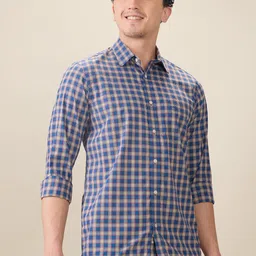 ColorPlus Men Checked Spread Collar Pure Cotton Casual Regular Fit Shirt image 2