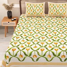 RANG MANIA White Floral 144 TC King Bedsheet with 2 Pillow Covers-picture-23