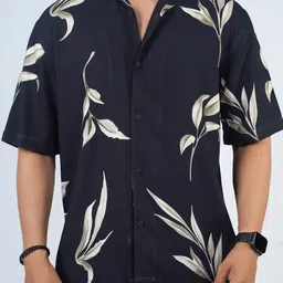 Eszett Floral Printed Cuban Collar Short Sleeves Pure Cotton Shirt image 4