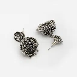 NVR Women Silver Plated Round Shape Oxidised Traditional Jhumka Earrings image 3