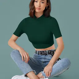 Dream Beauty Fashion Women Solid High Neck Regular Crop Top-picture-38