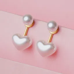 Bishty Fashion Stainless Steel Gold-Plated Pearls Beaded Heart Shaped Drop Earrings-picture-27