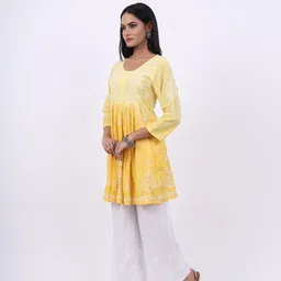 RIVAZ THREADS AND CO Women Floral Embroidered Round Neck Pure Cotton Anarkali Kurti image 4